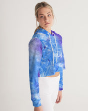 Load image into Gallery viewer, Blue and purple tie dye women&#39;s designer T-shirt Women&#39;s Cropped Hoodie
