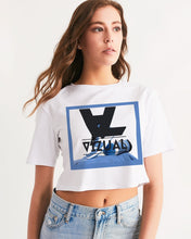 Load image into Gallery viewer, Carolina Blue Graphic T-shirt with Navy logo Women&#39;s Cropped Tee
