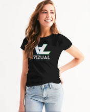 Load image into Gallery viewer, Women&#39;s Black Designer T-shirt highlighter blue&amp;green logo Women&#39;s Tee
