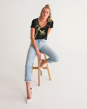 Load image into Gallery viewer, black and gold Women&#39;s V-Neck Tee
