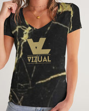 Load image into Gallery viewer, black and gold Women&#39;s V-Neck Tee
