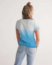 Load image into Gallery viewer, Women&#39;s White &amp; Ocean Blue Ombre V-neck T-Shirt Women&#39;s V-Neck Tee
