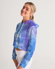 Load image into Gallery viewer, Blue and purple tie dye women&#39;s designer T-shirt Women&#39;s Cropped Hoodie
