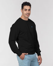 Load image into Gallery viewer, Black Men&#39;s Classic French Terry Crewneck Pullover with igloo and royal blue logo
