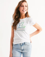 Load image into Gallery viewer, Women&#39;s Designer T-shirt highlighter blue and green logo Women&#39;s Tee
