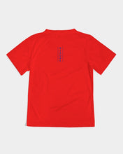 Load image into Gallery viewer, Kid&#39;s Designer T-shirt Red with Blue logo Kids Tee
