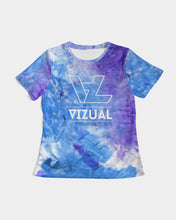 Load image into Gallery viewer, Blue and purple tie dye women&#39;s designer T-shirt Women&#39;s Tee
