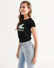 Load image into Gallery viewer, Women&#39;s Black Designer T-shirt highlighter blue&amp;green logo Women&#39;s Tee
