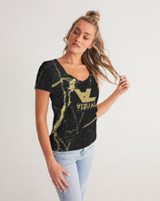 Load image into Gallery viewer, black and gold Women&#39;s V-Neck Tee
