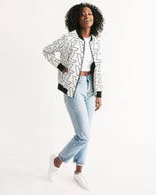 Load image into Gallery viewer, &quot;Vizúal on Repeat&quot; Logo Bomber Jacket  white Women&#39;s Bomber Jacket
