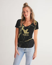 Load image into Gallery viewer, black and gold Women&#39;s V-Neck Tee
