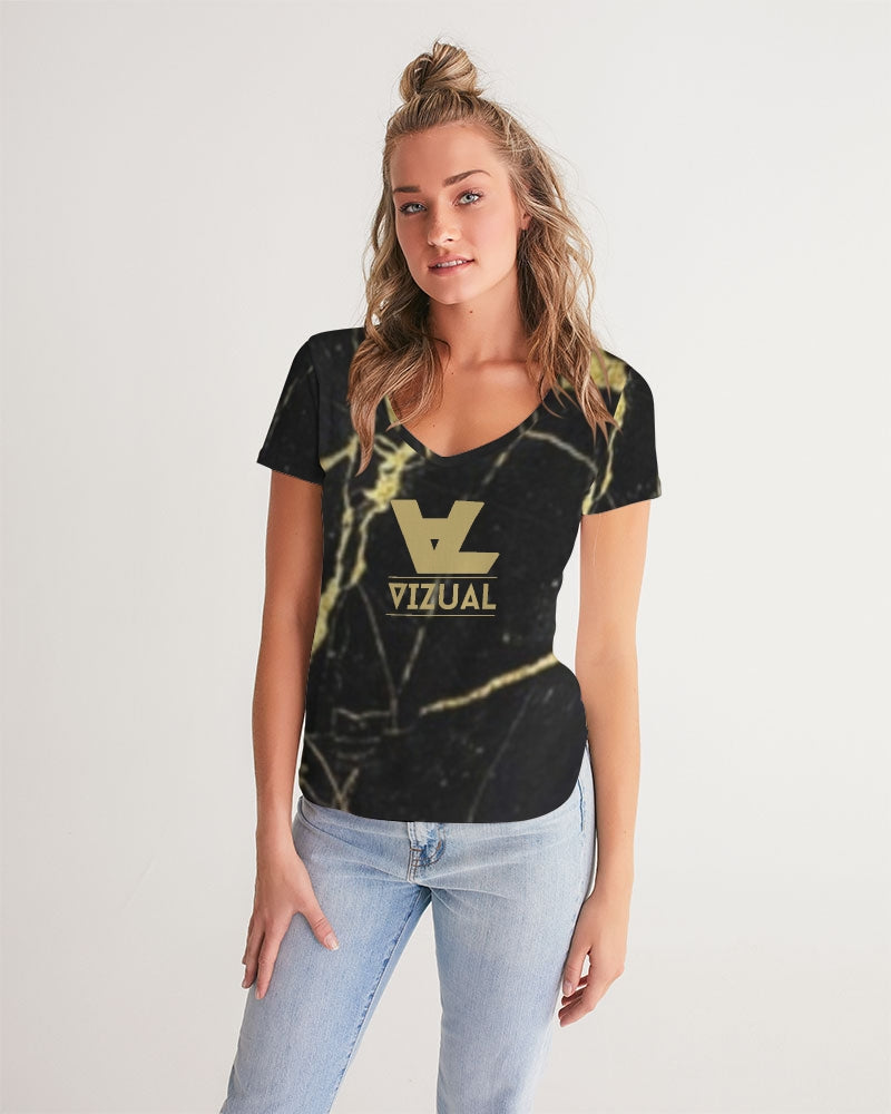 black and gold Women's V-Neck Tee