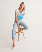 Load image into Gallery viewer, Women&#39;s White &amp; Ocean Blue Ombre V-neck T-Shirt Women&#39;s V-Neck Tee
