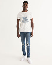 Load image into Gallery viewer, Light blue Designer T-shirt original logo white Men&#39;s Graphic Tee
