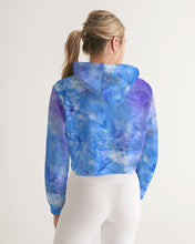 Load image into Gallery viewer, Blue and purple tie dye women&#39;s designer T-shirt Women&#39;s Cropped Hoodie
