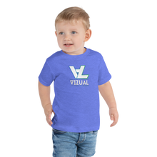 Load image into Gallery viewer, Toddler Short Sleeve Tee highlighter blue&amp;green original logo
