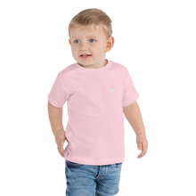 Load image into Gallery viewer, Toddler Short Sleeve Tee highlighter blue&amp;green left chest logo
