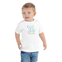 Load image into Gallery viewer, Toddler Short Sleeve Tee highlighter blue&amp;green original logo
