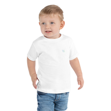 Load image into Gallery viewer, Toddler Short Sleeve Tee highlighter blue&amp;green left chest logo
